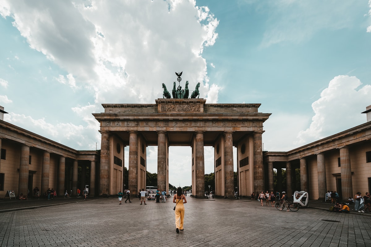 Berlin skyline at sunset — departure city for flights to Rome